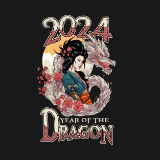 Chinese New Year of the Dragon 2024 Geisha Dragon T-Shirt