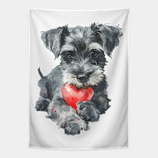 Valentine Miniature Schnauzer Holding Heart Tapestry