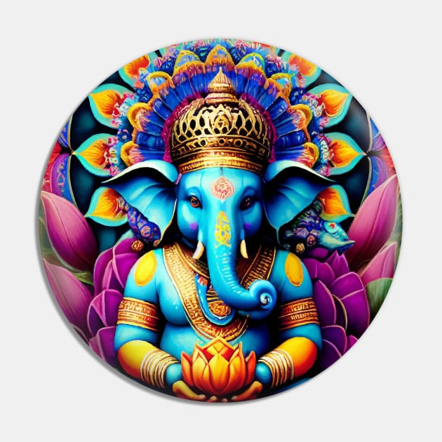 Ganesh sitting on a lotus flower Mandala Pin by mariasshop