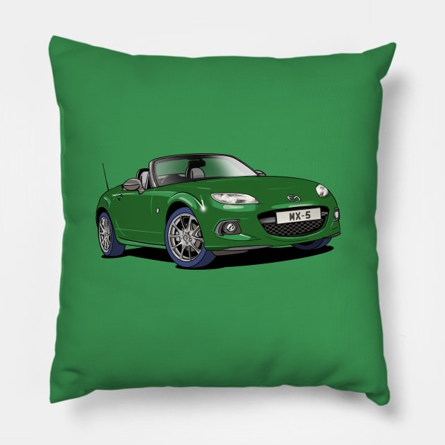 Green Miata Mazda MX-5 Mk. 3 car Pillow by Webazoot