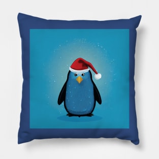 Penguin in Santa Hat in a Snowstorm Pillow
