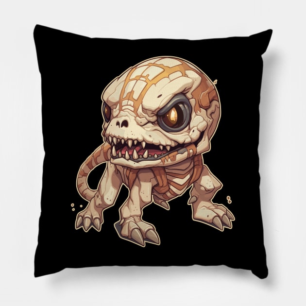 Scary Mummy Chibi T-Rex Isometric Dinosaur Skeleton Pillow by DanielLiamGill