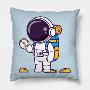 Cute Astronaut Backpacker With Compass Cartoon Pillow