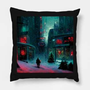 Christams alley in cyberpunk city Pillow