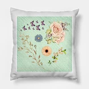 pastel spring flowers and butterflies painting Pillow