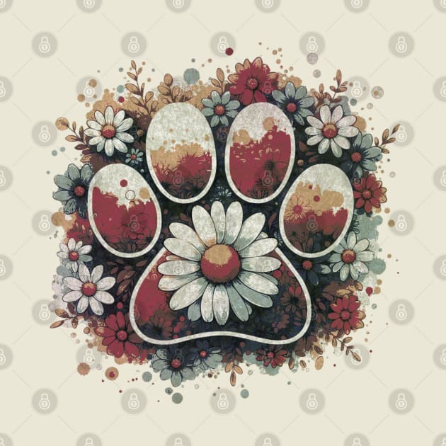 Paw print, flower,daisies, floral, flowers, minimal style, pet lovers, animal lovers by Collagedream