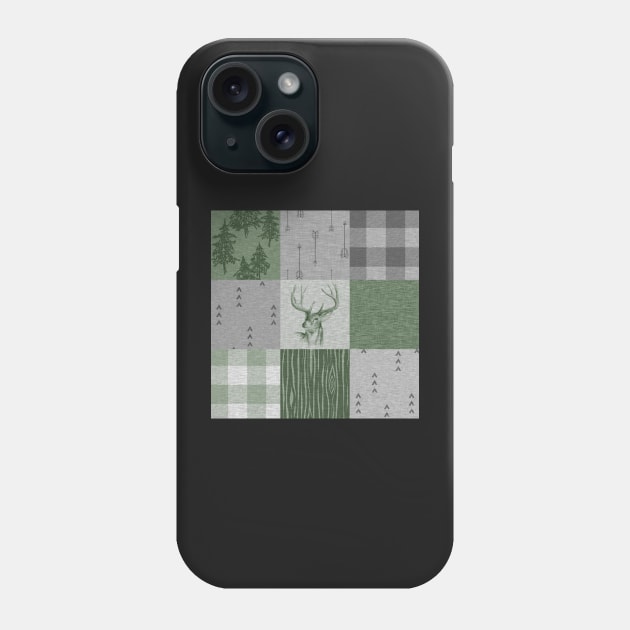 Rustic Deer Patchwork - Green/Grey Phone Case by SugarPineDesign