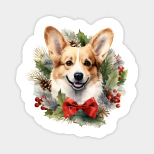 Christmas Corgi Dog Wreath Magnet