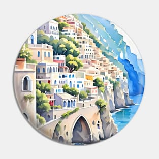 Italy Amalfi Coast Watercolor Painting Pin