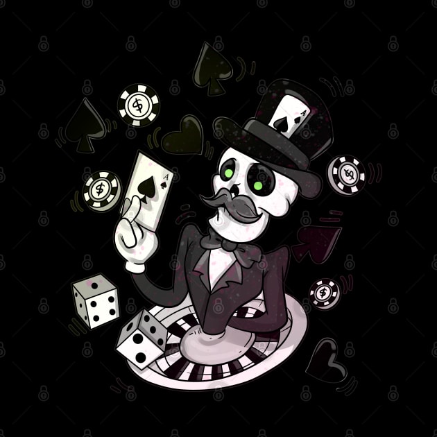 Skeleton Casino Blackjack Dealing Poker Playing Skull by Trendy Black Sheep