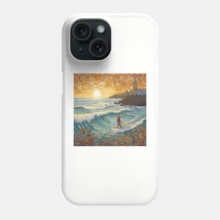 Lone Surfer At Fistral Beach Folk Art Phone Case