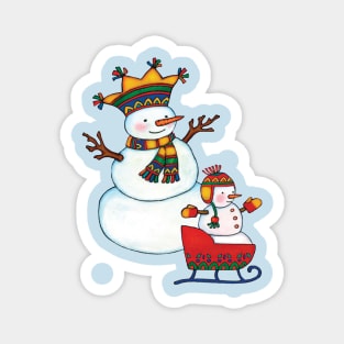Snowman and Snowchild Magnet