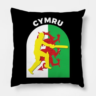 Cymru Cricket Batsman Baner Cymru Pillow