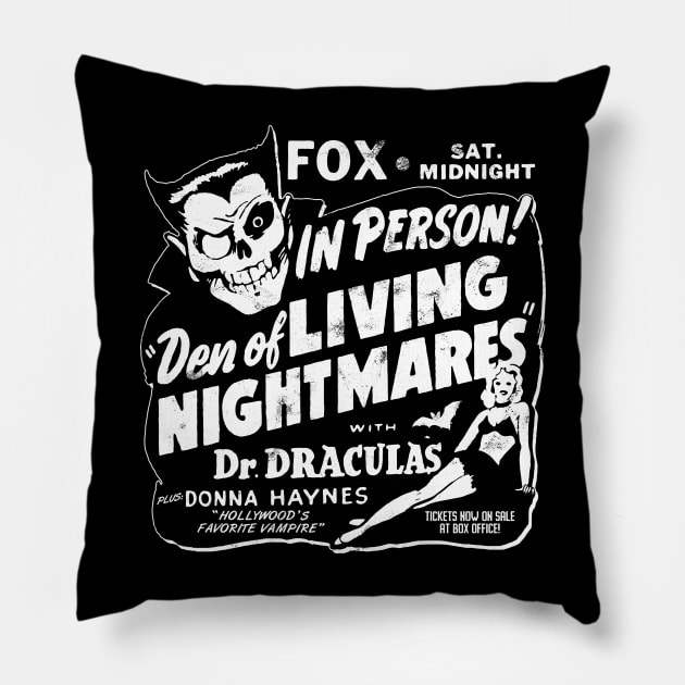 Den of Living Nightmares spook show Pillow by UnlovelyFrankenstein