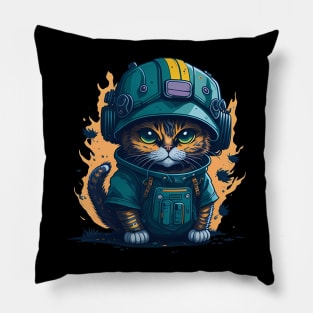 Cat construction illustration Pillow