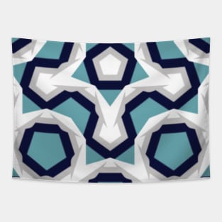 Blue White Grey Geometric Tapestry