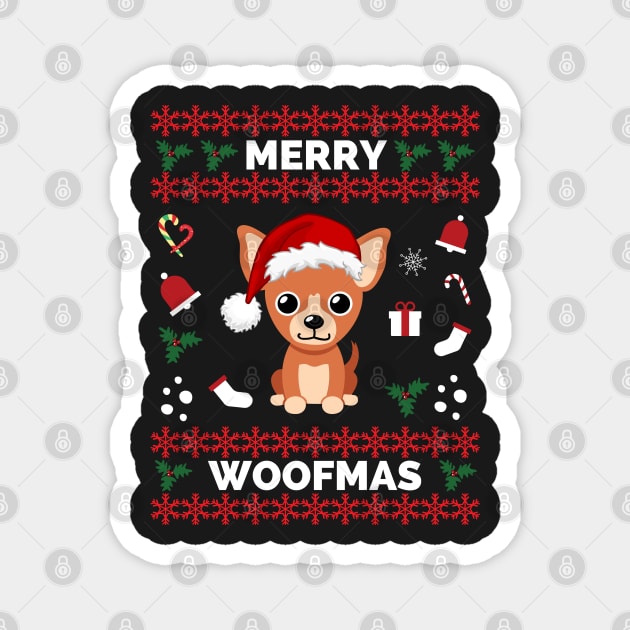Merry Woofmas Chihuahua Christmas Holiday - Chihuahua Funny Holiday Christmas - Chihuahua Funny Holiday Christmas Celebration Magnet by Famgift