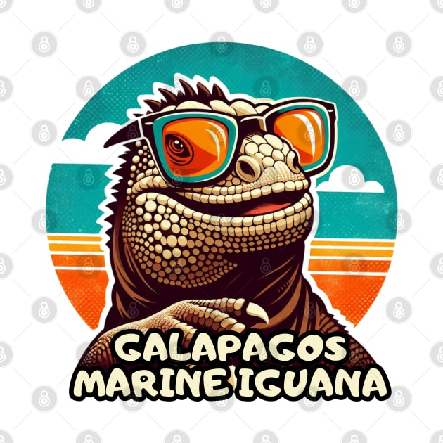 Funny Galapagos lizard enjoying summer retro vintage by TRACHLUIM