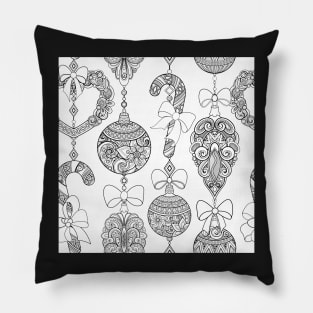 Monochrome Merry Christmas Pattern, New Year Illustration Pillow