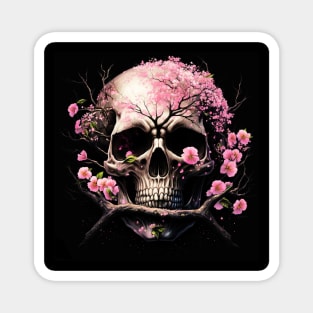 Skull With Pink Flowers Magnet