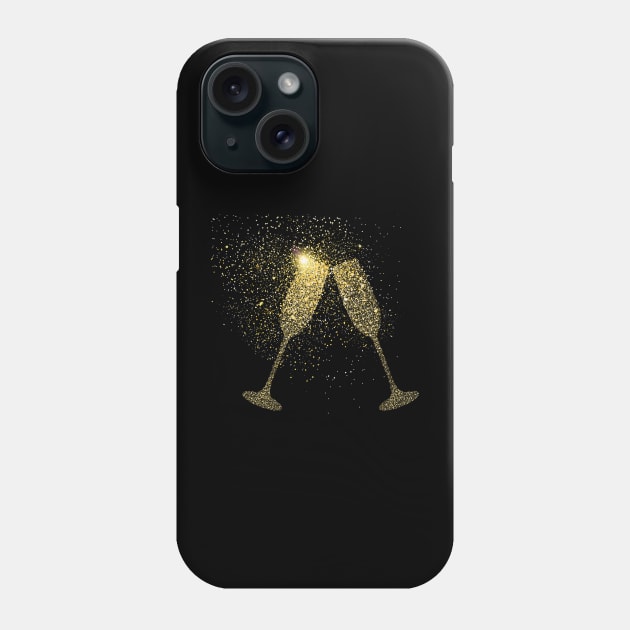 Happy New Year 2023, Gold Sparkles and Champagne Dreams Phone Case by akastardust