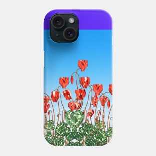 RED CYCLAMENS,GREEN LEAVES UNDER BLUE SKY Floral Phone Case