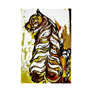 Year Of The Tiger 2022 – Lunar New Year 2022 Sticker-art-Tribal-flames-bengal,tigress,flamboyant-colorful-drawing-siting-posture T-Shirt