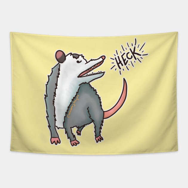 Opossum Says Heck! Tapestry by nonbeenarydesigns