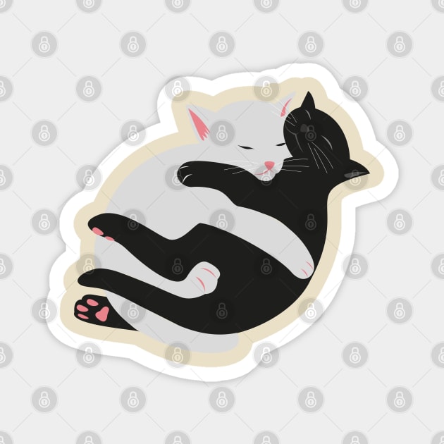 Cute minimal Black and White sleeping kitty cats Magnet by laverdeden