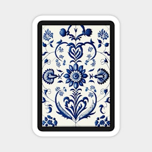 Floral Garden Botanical Print with Delft Blue and White Magnet