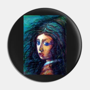 A girl with crazy hair and eyes Pin