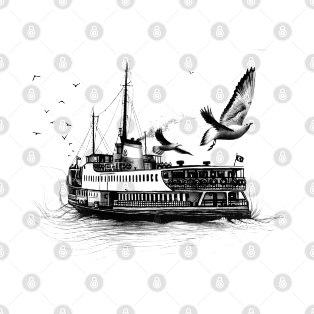 Boat and seagulls Charcoal by ilhnklv