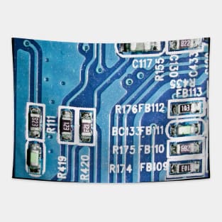 Blue Technology Circuit Board Tapestry