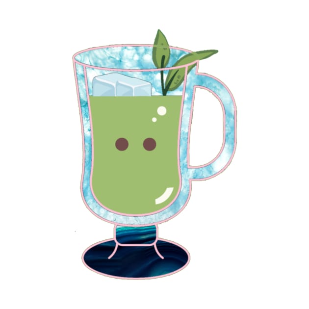 Cute matcha kawaii green drink by LukjanovArt