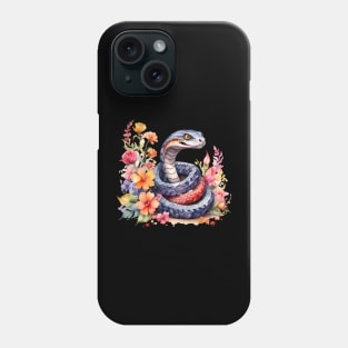 A snake decorated with beautiful watercolor flowers Phone Case