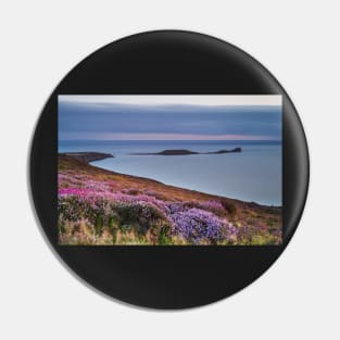 Worms Head and Rhossili Bay from Rhossili Down, Gower, Wales Pin