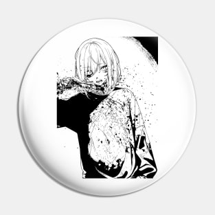 Ghoul Girl Black and White Manga Style Art Pin