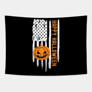 Happy halloween usa flag with scary pumpkin Tapestry