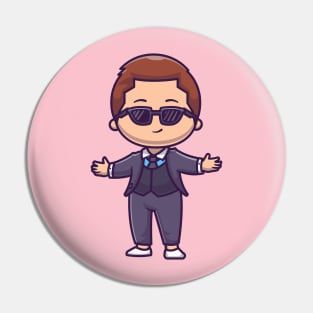 Cute Rich Boy Businessman Cartoon Pin