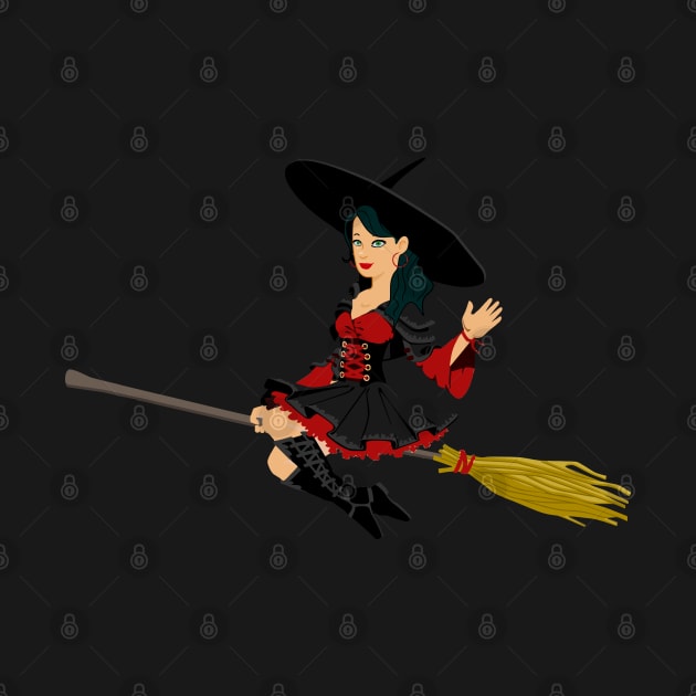 Good Witch On Broomstick Waving Hello by MonkeyBusiness