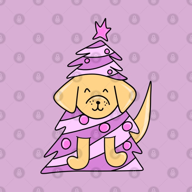 Cute Dog in a Pink Christmas Tree with Ornaments, made by EndlessEmporium by EndlessEmporium