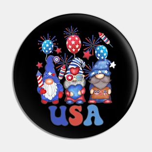 4th Of July Patriotic Gnomes Sunglasses American Fireworks Pin