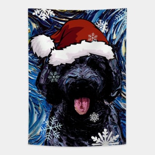 Black Goldendoodle Santa Tapestry