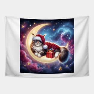Maine Coon Cat On The Moon Christmas Tapestry
