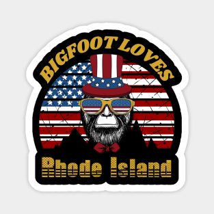 Bigfoot loves America and Rhode Island Magnet