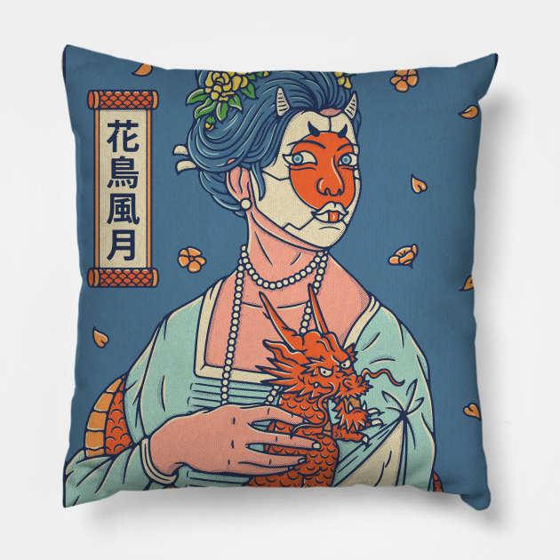 Lady with the dragon Pillow by RyanRagnini