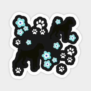 Boxer Dog Silhouette, with Pawprints on Blue Magnet