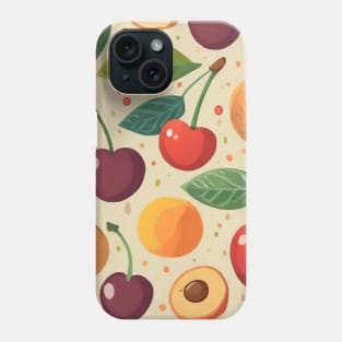 Fruits Vector Pattern - Ripe Cherries and Apricots Phone Case