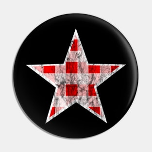 Distressed Red and White Buffalo Plaid Star Pin