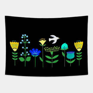 Scandinavian flowers and bird Tapestry